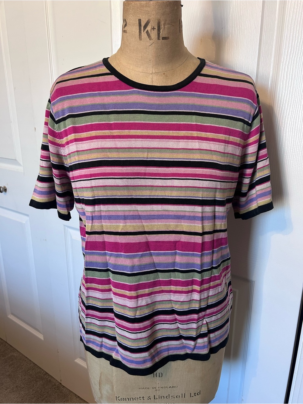 Striped Short-Sleeve Crewneck Shirt in Pink and Purple